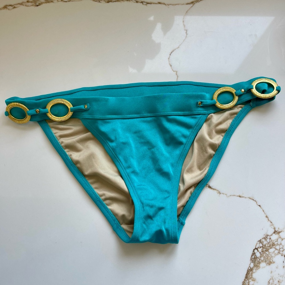Victoria's Secret Teal Bikini Bottom with Gold Rings